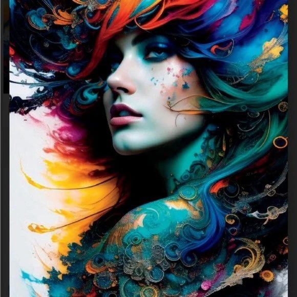 Modern home decor wall art print of a girl portrait with abstract Design - Picture 4 of 4